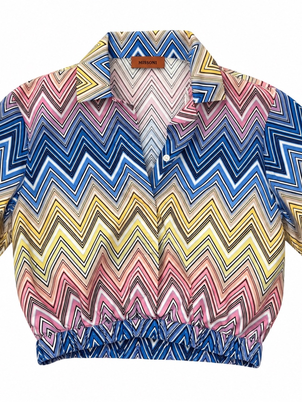 Missoni Multicolor Chevron Cropped Button-Down Shirt - Blue/Pink/Yellow